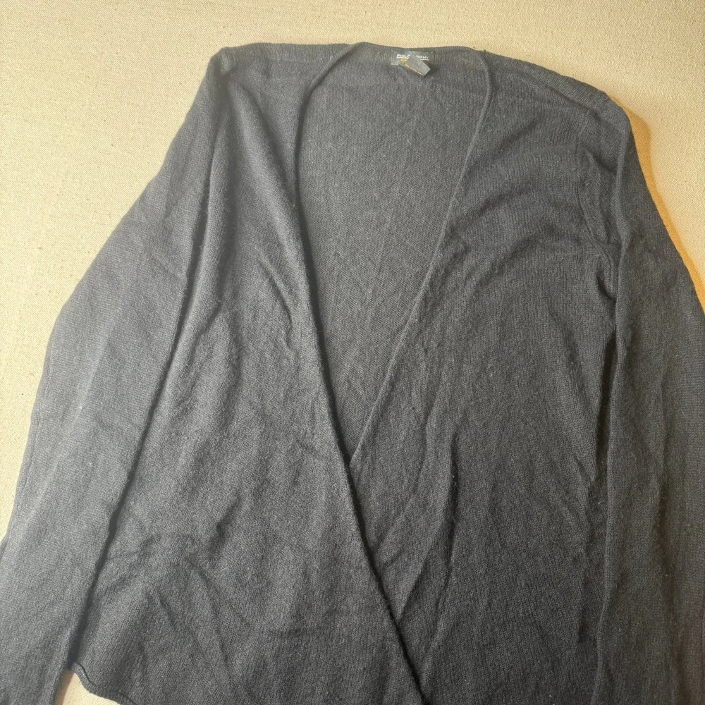 100% Cashmere Tie Front Wrap Cardigan Sweater L Black Balletcore Quiet Luxury